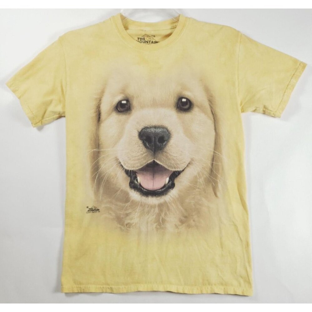The Mountain T-Shirt Mens Small Yellow Vincent Hie Puppy Dog Cotton Short Sleeve